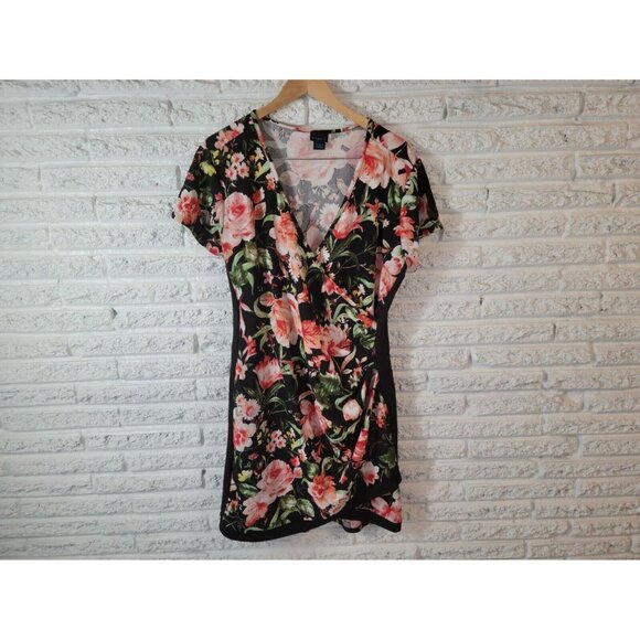 Rue 21 Women Dress 3X Mini Sheath Black Pink Floral Short Sleeve FLO206XE - Picture 1 of 11